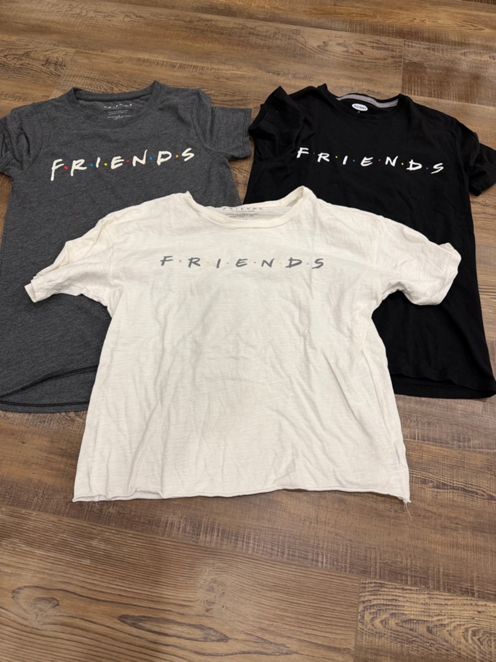 FRIENDS women’s Short Sleeve Tee Trio White, Black & Gray size 2- xsmall 1-small